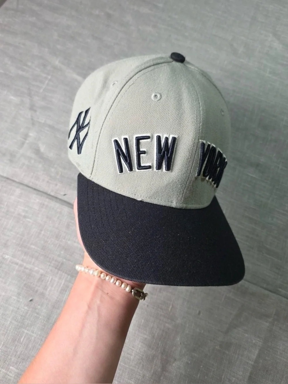 47 Brand New York Yankees Snapback Hat Grey Black NY Spell Out Vintage Style Cap